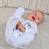 baby personalised name sleepsuit | personalised cotton baby sleepsuit | custom baby sleepsuit with name | embroidered style personalised baby grow