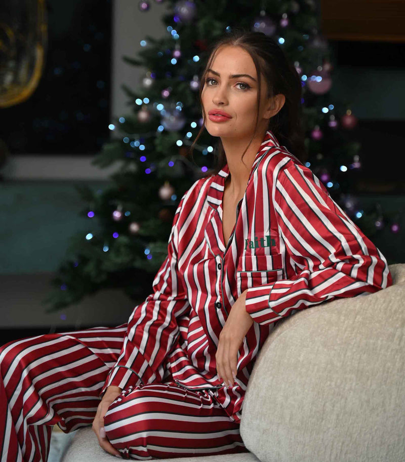 personalised family stripe satin pyjama set | personalised family matching stripe satin pyjamas