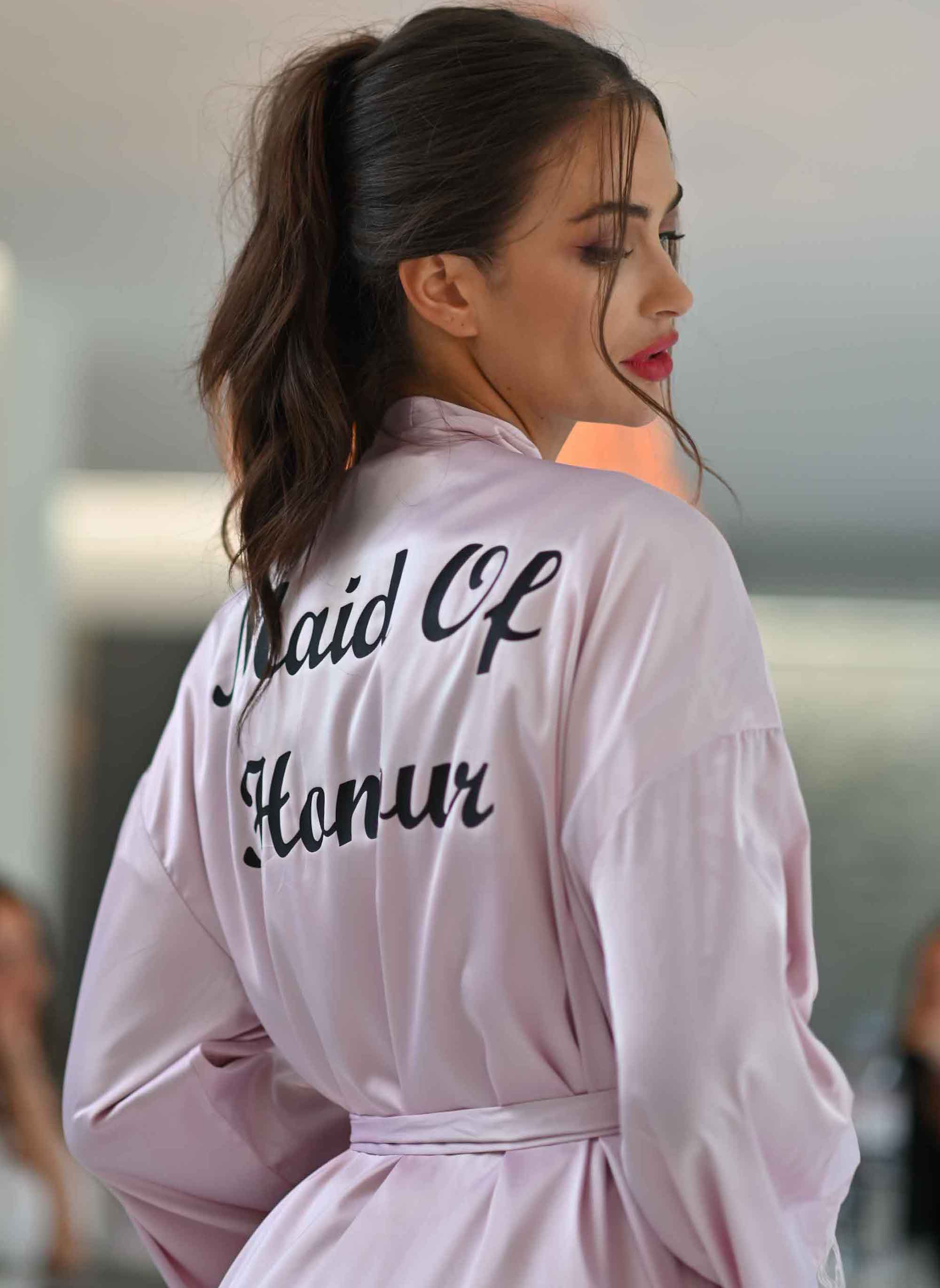 Lulabay ladies personalised bridal satin side slit lace robe