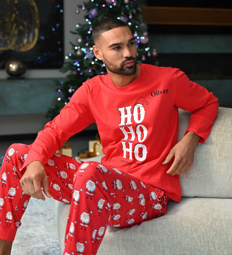 personalised couples HO HO HO Christmas pyjama set | personalised matching couples Christmas pyjamas