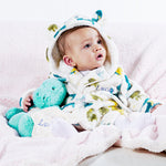 Load image into Gallery viewer, Lulabay baby boys personalised dinosaur dressing gown and monster slippers gift set
