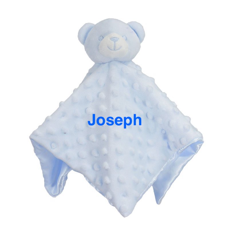 baby personalised teddy bear comforter | personalised teddy comfort blanket | embroidered teddy bear comforter for baby | soft teddy comfort toy