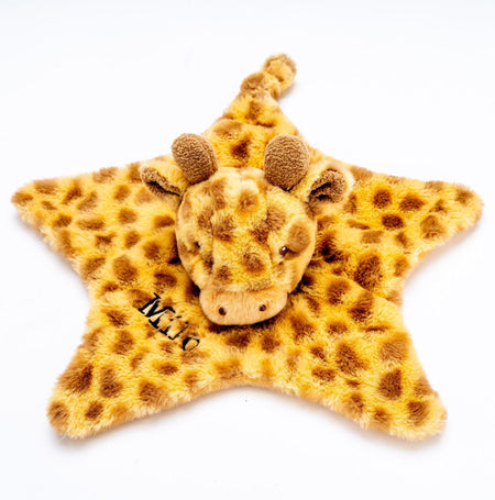 baby personalised recycled giraffe comforter | personalised giraffe comfort blanket | embroidered recycled giraffe comforter | sustainable baby giraffe comfort toy