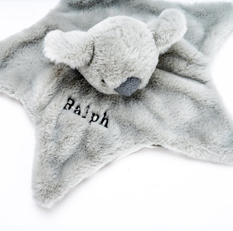 baby personalised recycled koala comforter | personalised koala comfort blanket | embroidered recycled koala comforter | sustainable baby koala comfort toy