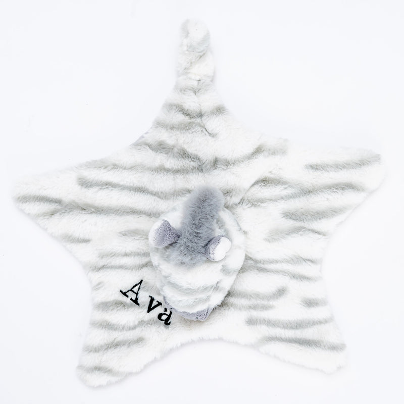 baby personalised recycled zebra comforter | personalised zebra comfort blanket | embroidered recycled zebra comforter | sustainable baby zebra comfort toy