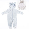 baby personalised pramsuit and elephant comforter gift set | personalised fleece pramsuit with elephant comforter | newborn personalised gift set | embroidered baby pramsuit gift bundle