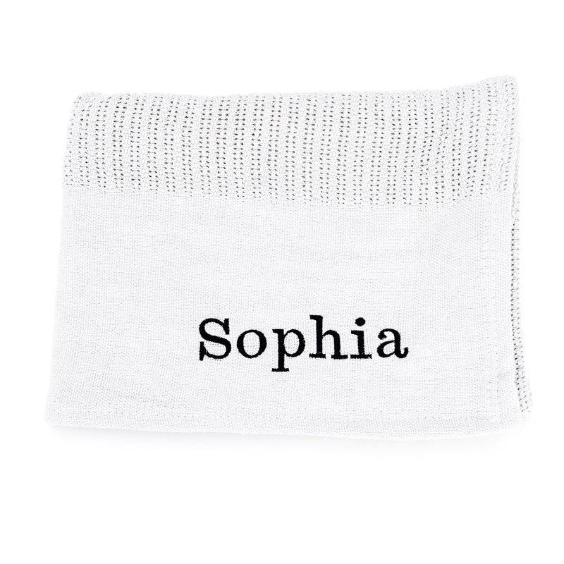 personalised cellular baby blanket | luxury knitted baby blanket | personalised cotton baby blanket | embroidered baby cellular blanket