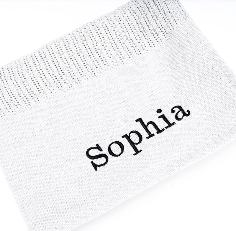 personalised cellular baby blanket | luxury knitted baby blanket | personalised cotton baby blanket | embroidered baby cellular blanket