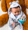 premium baby personalised teddy bear dressing gown | personalised teddy bear hooded robe for baby | luxury baby teddy dressing gown | embroidered teddy bear baby robe