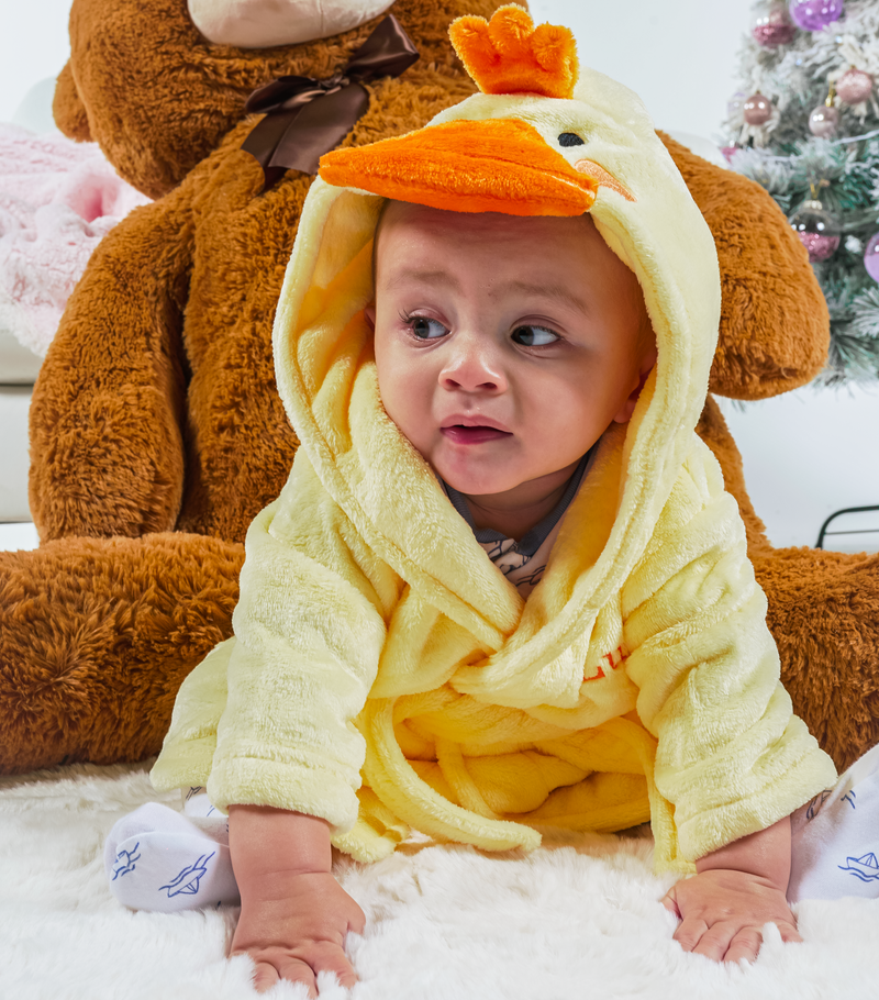 baby personalised duck hooded dressing gown | personalised duck dressing gown for baby | embroidered duck baby robe | unisex duck hooded bathrobe