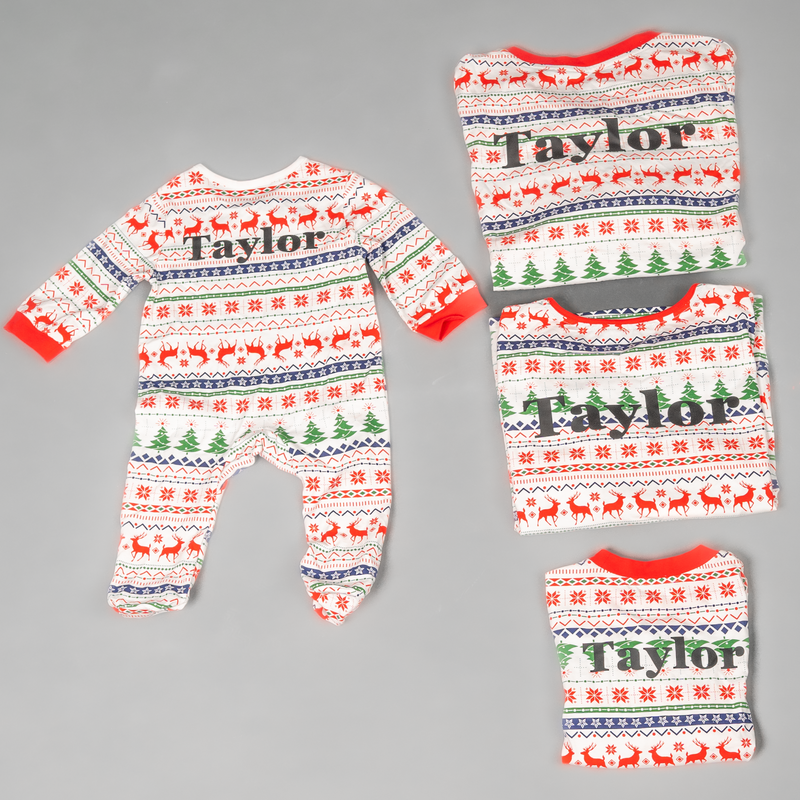 personalised family Christmas Fairisle pyjama set | personalised matching Christmas Fairisle pyjamas