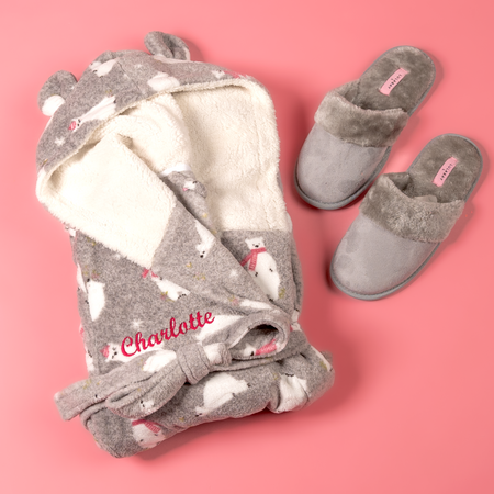 personalised polar bear dressing gown and slippers gift set | polar bear print dressing gown gift set