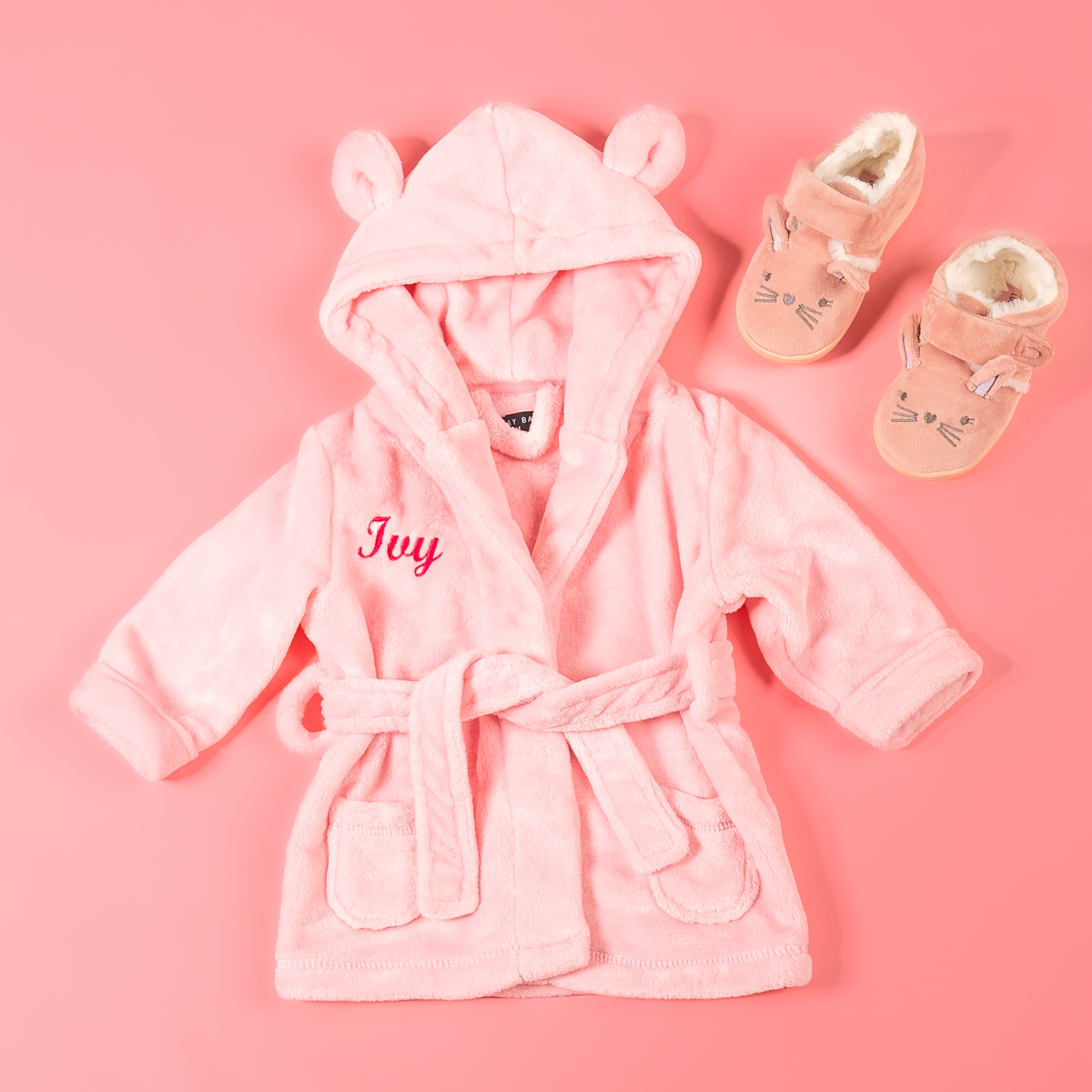 Lulabay baby girls personalised dressing gown and bunny slippers gift
