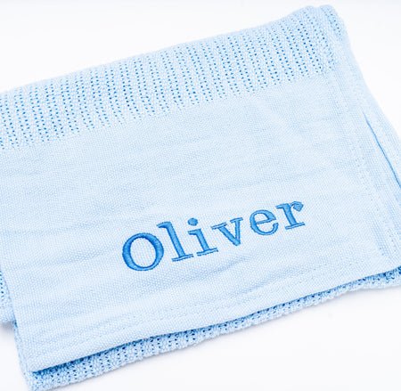personalised cellular baby blanket | luxury knitted baby blanket | personalised cotton baby blanket | embroidered baby cellular blanket