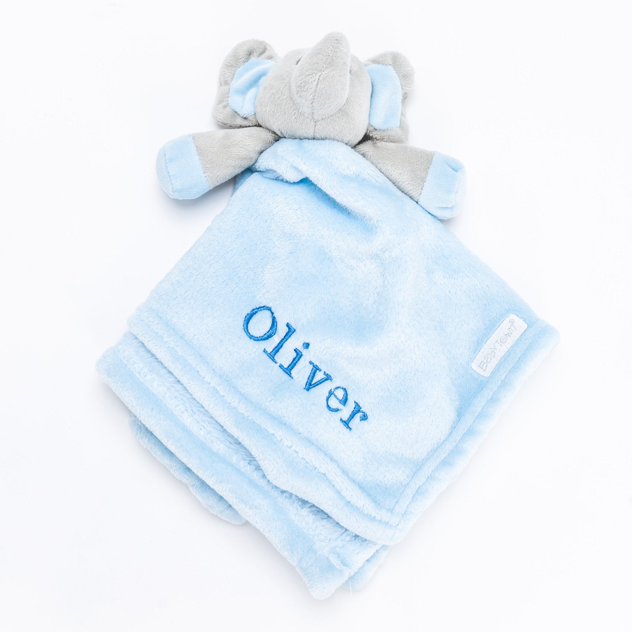 Babies personalised luxury heavy knit cellular panel blanket and elephant comforter gift set