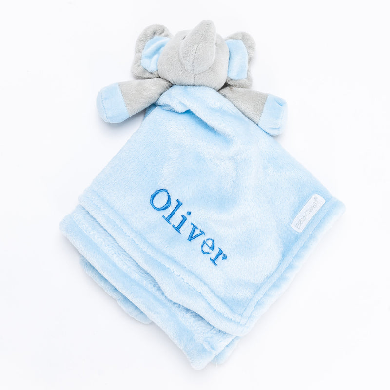 personalised baby blanket and elephant comforter gift set | luxury cellular blanket gift set for baby | personalised newborn blanket and comforter | elephant comforter and cotton baby blanket