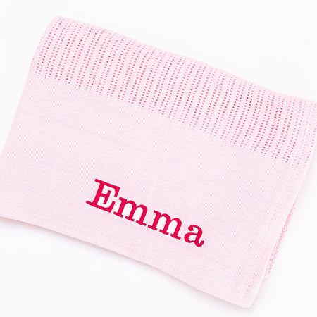 personalised cellular baby blanket | luxury knitted baby blanket | personalised cotton baby blanket | embroidered baby cellular blanket