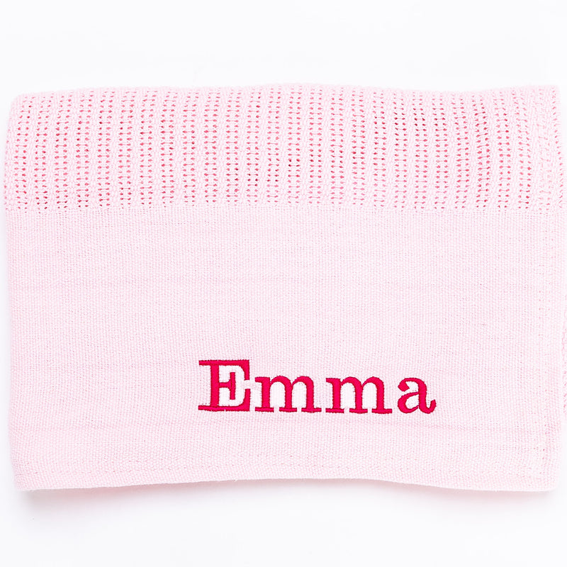 personalised cellular baby blanket | luxury knitted baby blanket | personalised cotton baby blanket | embroidered baby cellular blanket