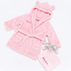 personalised baby dressing gown gift set | baby dressing gown and elephant comforter | personalised newborn gift set | embroidered baby robe and comforter