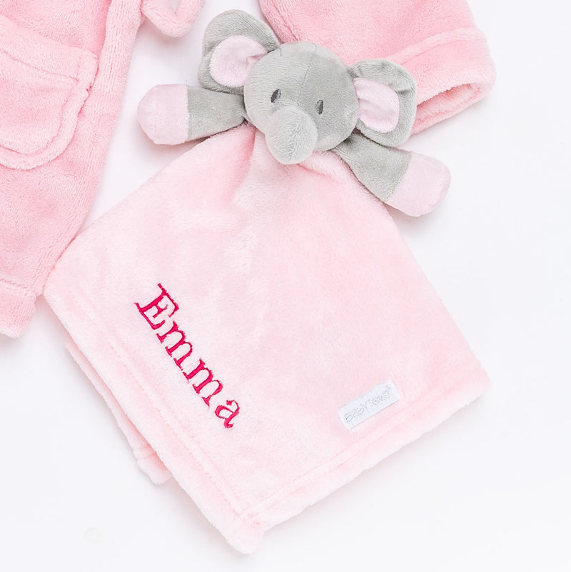 personalised baby blanket and elephant comforter gift set | luxury cellular blanket gift set for baby | personalised newborn blanket and comforter | elephant comforter and cotton baby blanket
