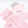 baby personalised pramsuit and elephant comforter gift set | personalised fleece pramsuit with elephant comforter | newborn personalised gift set | embroidered baby pramsuit gift bundle