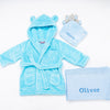 baby personalised dressing gown gift set | elephant comforter and cotton blanket gift set | personalised newborn gift bundle | baby dressing gown and elephant toy set