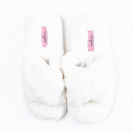 faux fur cross over slippers | cream faux fur cross over slippers | Lulabay faux fur slider slippers