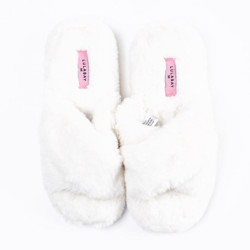 faux fur cross over slippers | cream faux fur cross over slippers | Lulabay faux fur slider slippers