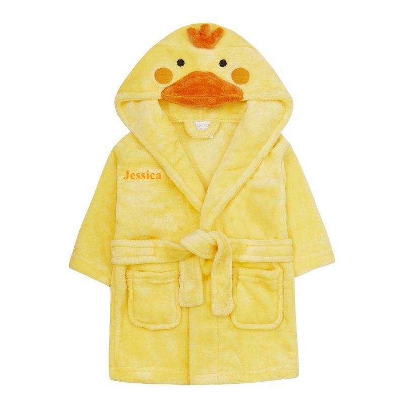 baby personalised duck hooded dressing gown | personalised duck dressing gown for baby | embroidered duck baby robe | unisex duck hooded bathrobe
