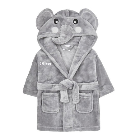 baby personalised elephant hooded dressing gown | personalised elephant dressing gown for baby | embroidered elephant baby robe | unisex elephant hooded bathrobe