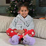 Load image into Gallery viewer, Girls plush maxi personalised dressing gown in a luxurious Light Grey colour. Made from super soft thick fabric, maxi length, large hood to the back and adjustable tie around the waist. Complete with a special touch of personalisation to the chest - this is embroidered especially for you. Making the perfect personalised gift for children. 
