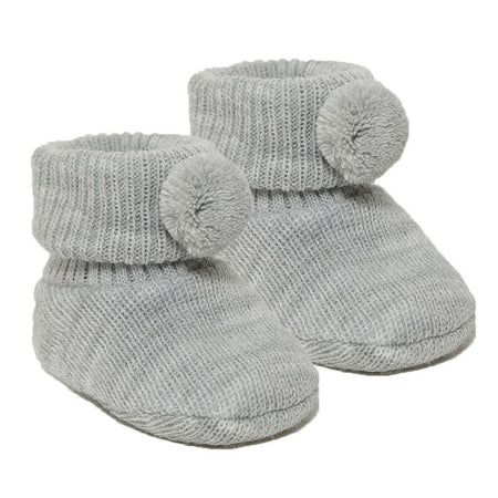 newborn baby pom pom bootees | knitted newborn baby booties | cosy pom pom baby booties | soft acrylic newborn bootees