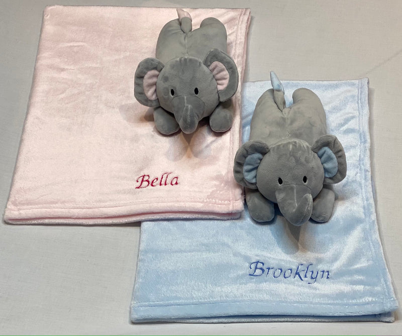 baby personalised blanket and elephant toy gift set | personalised baby blanket with elephant teddy | newborn blanket gift set | personalised baby gift with elephant toy
