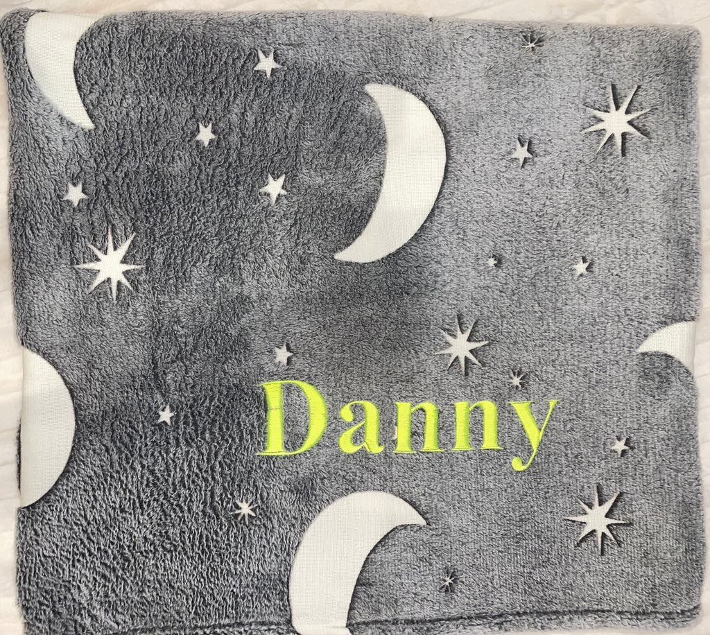 kids personalised stars blanket | stars glow in the dark blanket throw | unisex personalised stars blanket | personalised glow in the dark blanket for kids