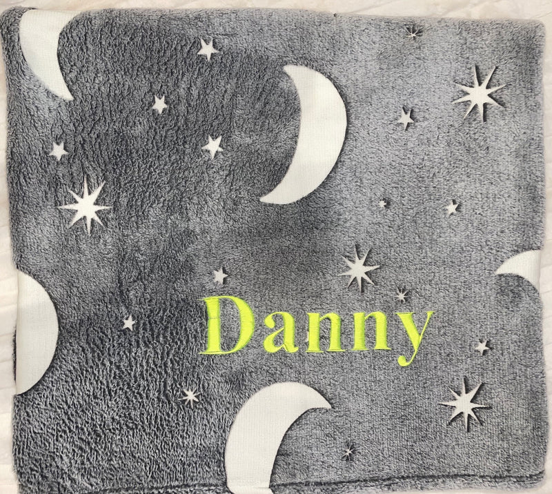 kids personalised stars blanket | stars glow in the dark blanket throw | unisex personalised stars blanket | personalised glow in the dark blanket for kids