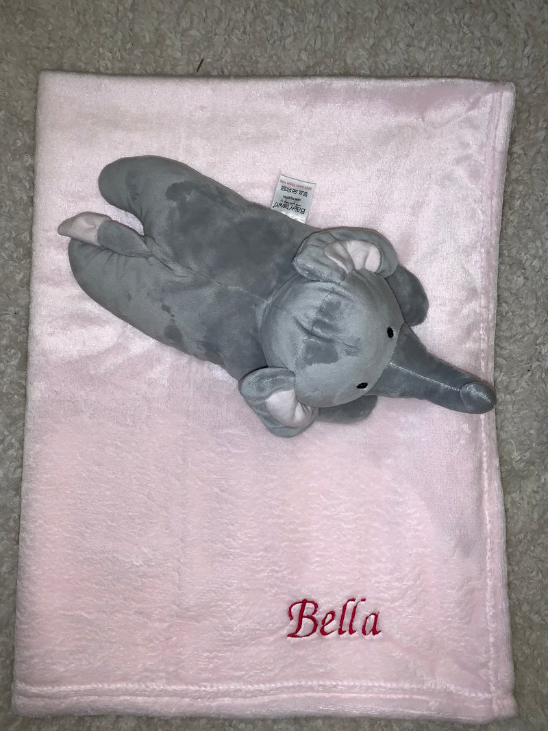 baby personalised blanket and elephant toy gift set | personalised baby blanket with elephant teddy | newborn blanket gift set | personalised baby gift with elephant toy