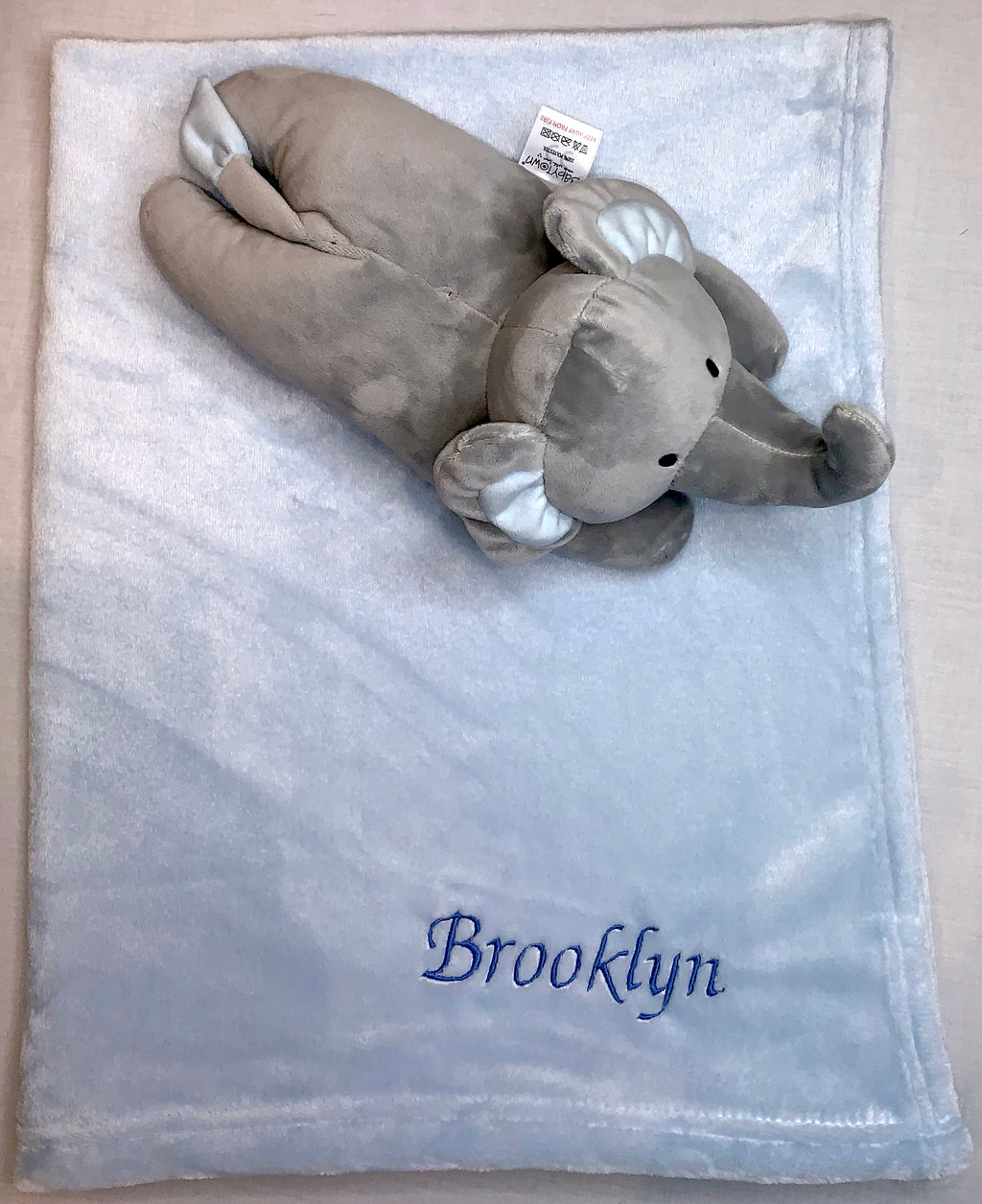 baby personalised blanket and elephant toy gift set | personalised baby blanket with elephant teddy | newborn blanket gift set | personalised baby gift with elephant toy