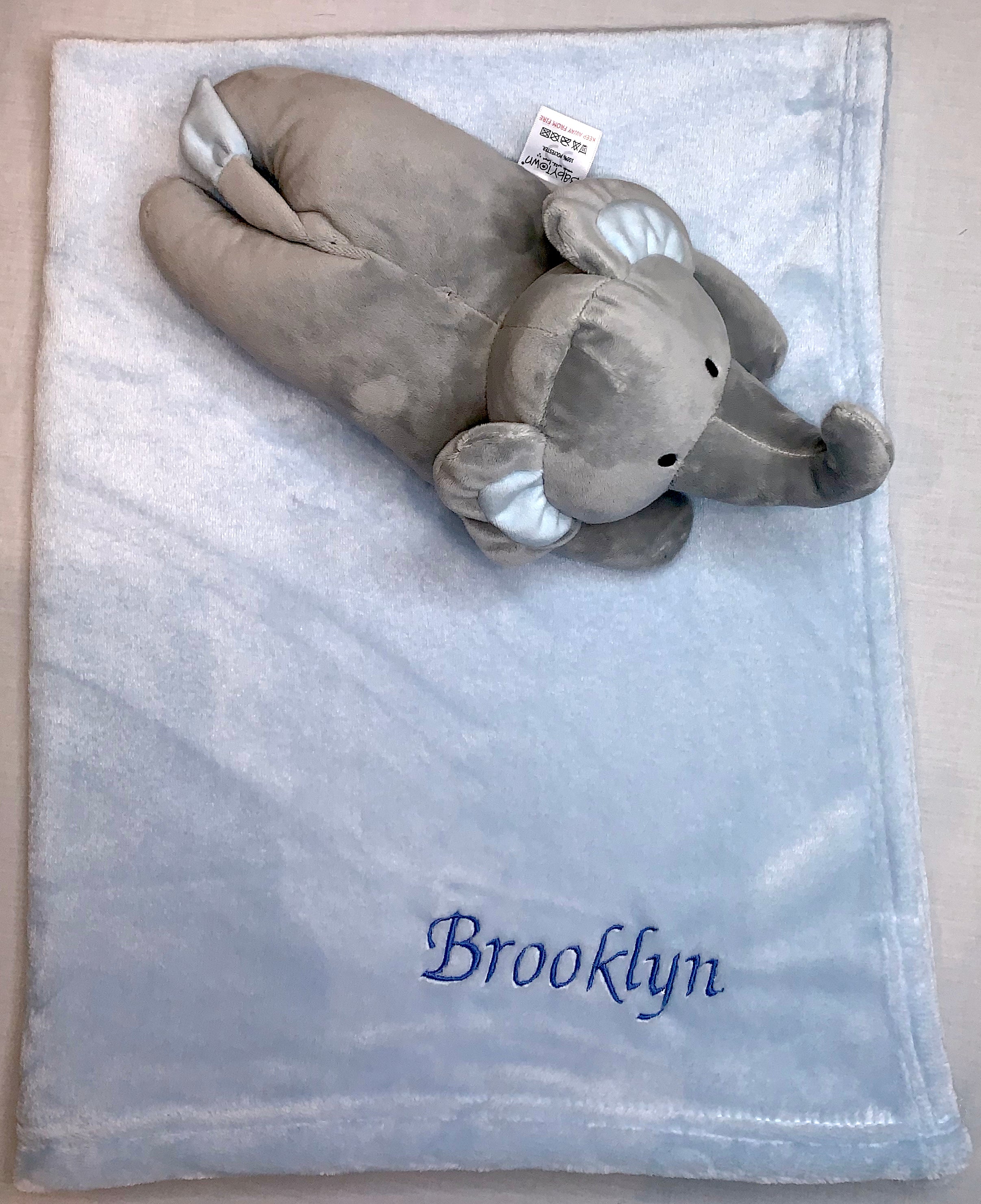 Babies personalised blanket and elephant toy set