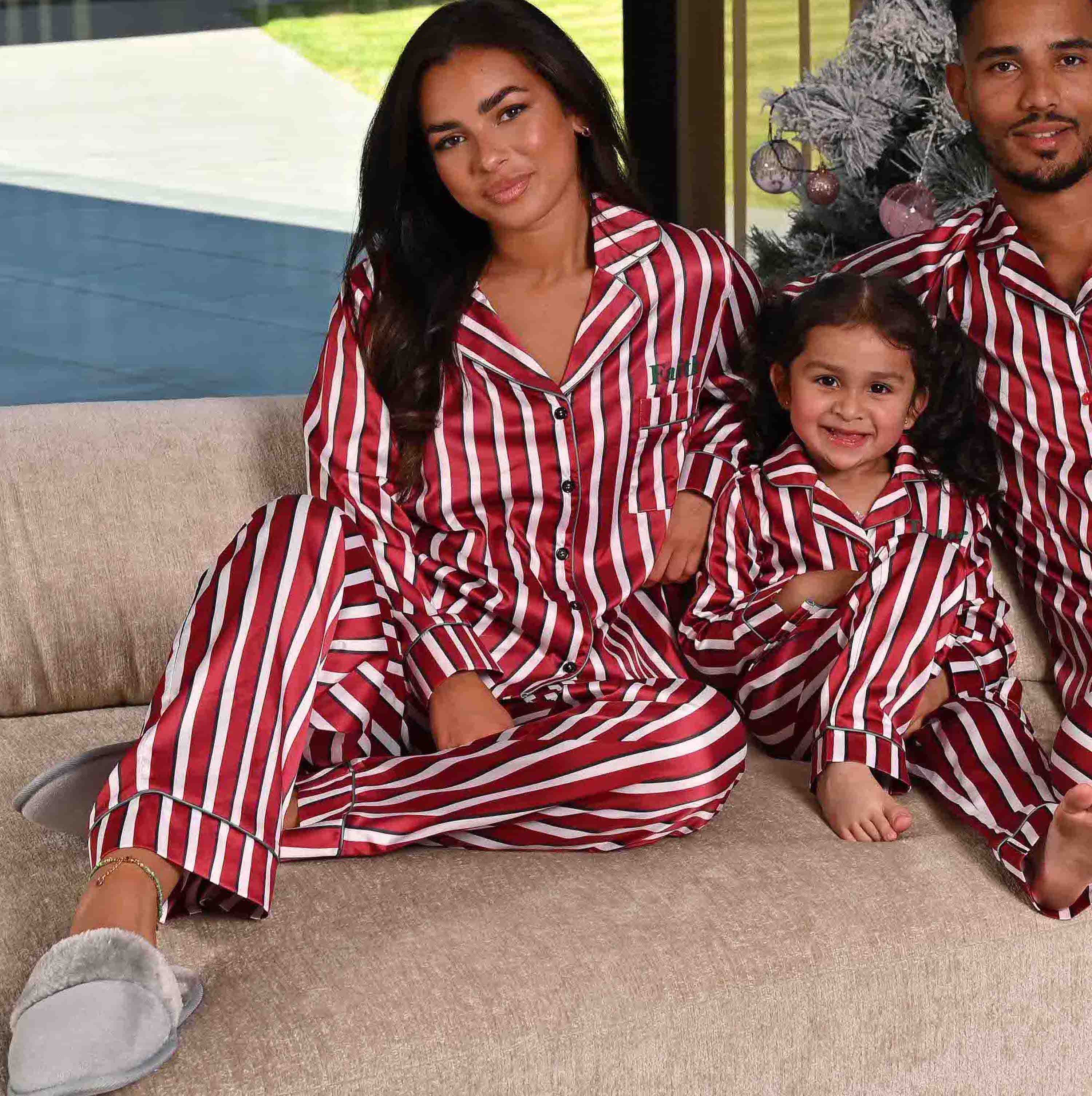 Ladies personalised family stripe satin pyjamas