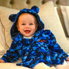 baby personalised camo print dressing gown | personalised camouflage hooded robe for baby | baby fleece camo dressing gown | embroidered camo baby dressing gown
