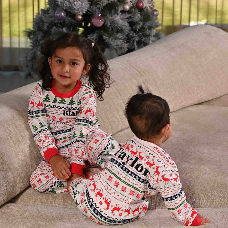 baby personalised Christmas Fairisle sleepsuit | family matching Fairisle baby sleepsuit | personalised Christmas baby sleepsuit | Fairisle cotton sleepsuit for baby