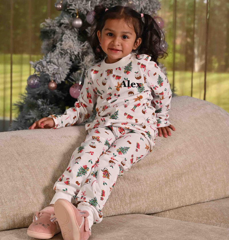 kids personalised Christmas themed pyjamas | unisex family matching Christmas pyjamas | personalised Christmas pyjama set for kids | Christmas pyjamas for children