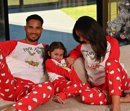baby personalised Christmas pudding sleepsuit | personalised baby pud sleepsuit | family matching Christmas pudding baby sleepsuit | cotton Christmas baby sleepsuit