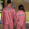 kids personalised stripe satin pyjama set | unisex personalised satin pyjamas for kids | matching family satin pyjamas | personalised kids satin sleepwear