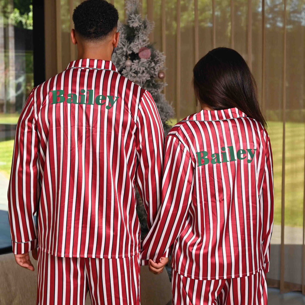 Kids unisex personalised family stripe satin pyjamas