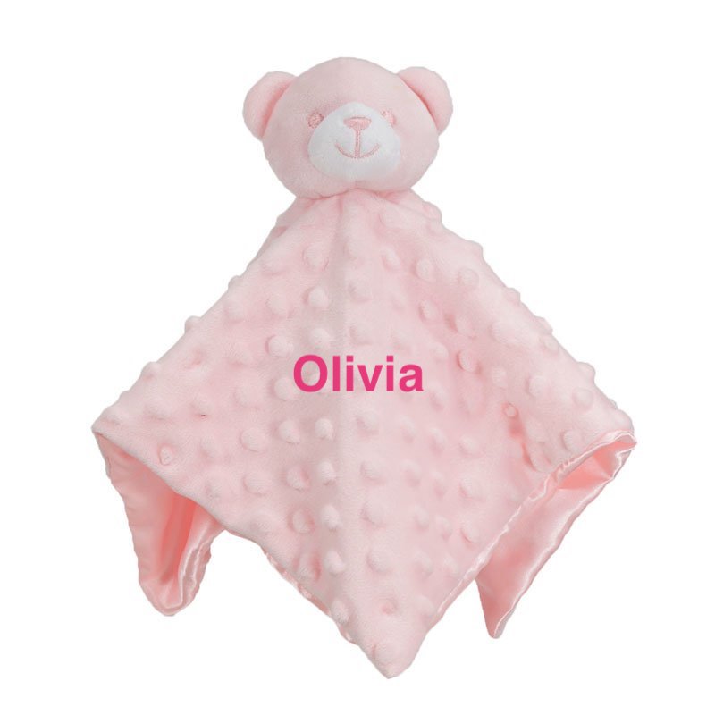 baby personalised teddy bear comforter | personalised teddy comfort blanket | embroidered teddy bear comforter for baby | soft teddy comfort toy