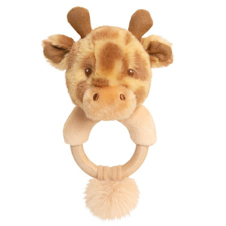 baby giraffe ring rattle | soft giraffe baby rattle | recycled giraffe rattle toy | plush giraffe ring rattle