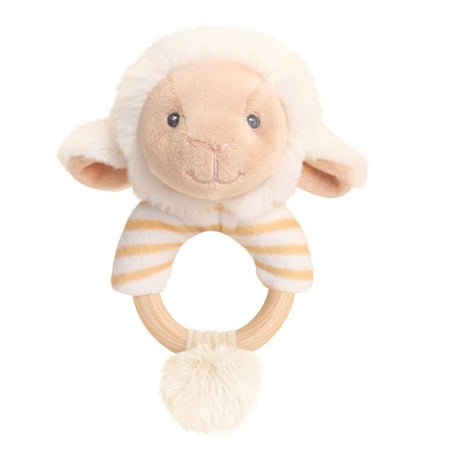 baby sheep ring rattle | soft sheep baby rattle | recycled sheep rattle toy | plush sheep ring rattle