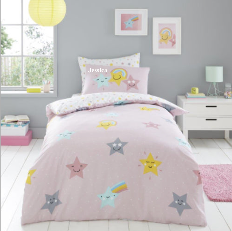 girls personalised hello stars duvet set | personalised stars bedding for girls | personalised single duvet set | hello stars personalised bedding