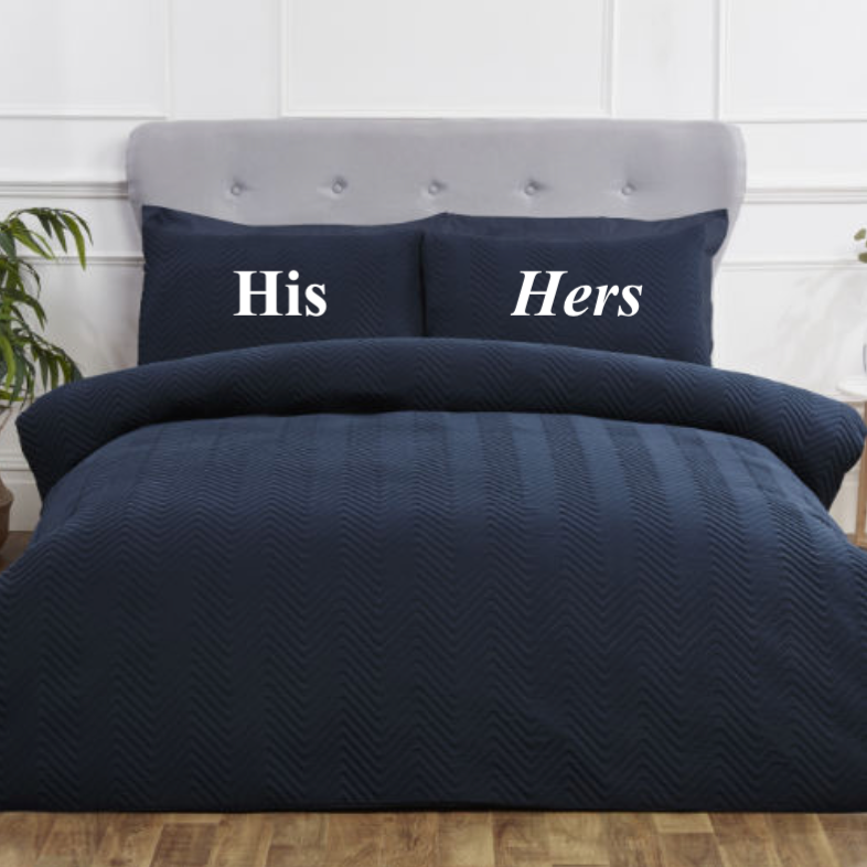 his and hers personalised bedding set | personalised chevron pinsonic duvet set | personalised couples bedding | printed personalised pillowcase bedding set